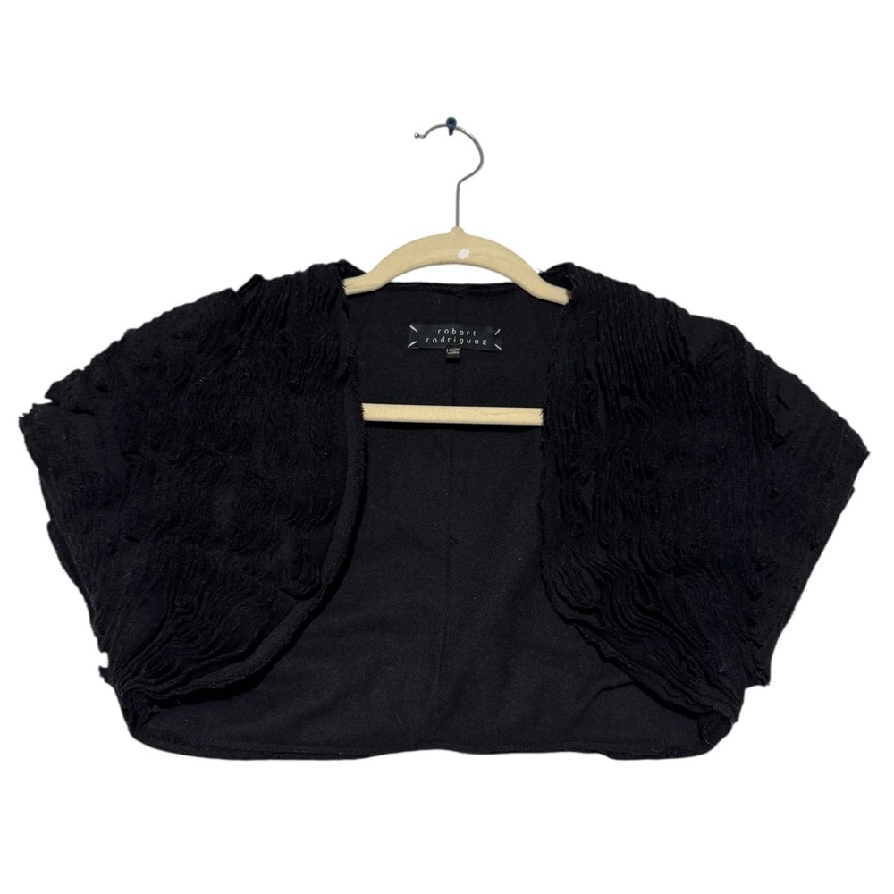Robert Rodriquez Black Wool Ruffle‎ Appliqué Bolero Vest Jacket Size 2 Formal